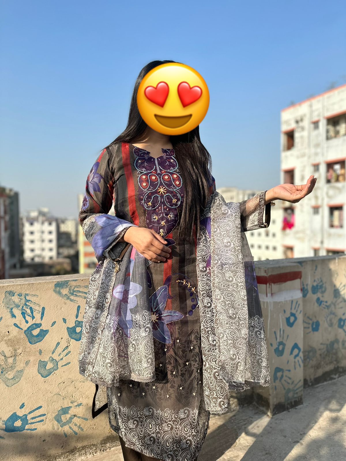 Pakistani inspired organza ready 3pc kurti